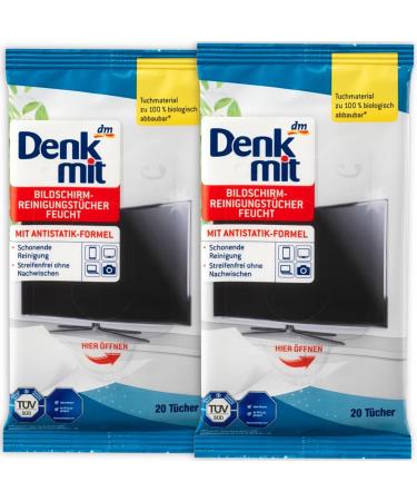 Moist cleaning wipes for screens 2 packs x 20 pieces - With Antistatic Formula - Especially suitable for cleaning sensitive Screen Surfaces/Germany