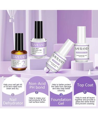 Saviland 7pcs 15ml Base and Top Coat Set with Nail Dehydrator - Non-Acid PH Bond for Quick Dry, DIY, and Professional Nail Prep - 16 Piece Set - Buy Online on GoSupps.com