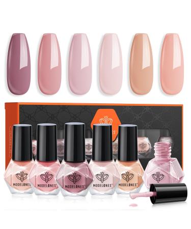 modelones Nail Polish Set 6 Colors Neutral Nude Nail Polish Skin Tones Collection Nude Pink Quick Dry Nail Polish Finger Nail Polish Bulk Manicure Diy Nail Art Salon Home Gift For Women Girl A1-Graceful Charm
