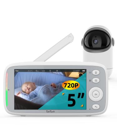 Taktark Babyphone with camera 5 '' 720p Ips BabyFon with camera video baby monitor with camera with rotation Pan-Tilt 300 camera baby monitor with VOX intercom function night vision temperature monitoring BM813-EU
