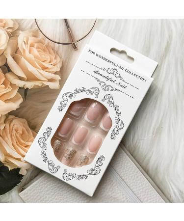 Glitter Acrylic French Tip Press On Nails - Square False Nails with Cute Designs - Medium White Full Cover Stick On Nails for Women - Manicure Decoration - Style 6 - Buy Online on GoSupps.com