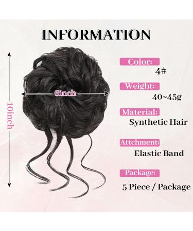Fulang Hair 5-Pack Wavy Bun Hair Parts with Rubber Bands - Artificial Hair Ties for Updos & Messy Buns (4#) | International Shipping - Buy Online on GoSupps.com