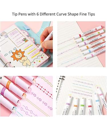 6pcs Curve Highlighter Pen Set Tip Pens with 6 Different Curve Shapes Fine Tips Colored Curves Pens for Journaling Writing Drawing Scrapbooking Note Taking School 6pcs - Buy Online on GoSupps.com