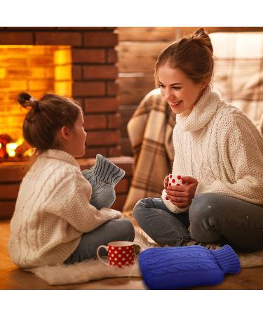 Knitted Hot Water Bottle Cover - 2 Pack - Ideal for Menstrual Cramps & Pain Relief - Royalblue/Grey - 2000 ml - Buy Online on GoSupps.com