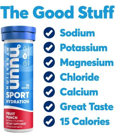 NUUN Sport - Electrolyte Drink Tablets - Fruit Punch Box - 80 Tablets (Pack of 8 Tubes) - Buy Online on GoSupps.com