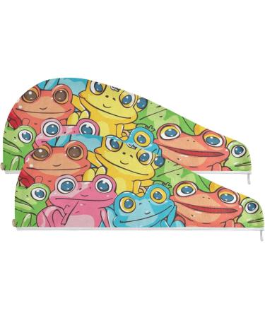 Rainbow Frogs Hair Towel 2 Pack | Super Absorbent Quick Dry Hair Turbans for Women & Girls - Buy Online on GoSupps.com