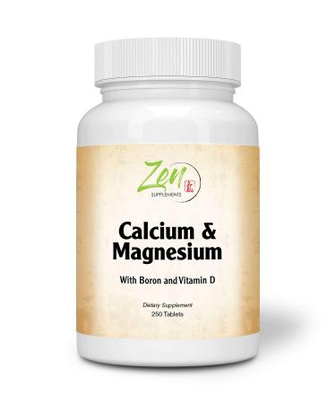Zen Supplements - Hi Potency Calcium & Magnesium with D3 & Boron for Enhanced Absorption Supports Bone Health & Bone Density 250-Tabs