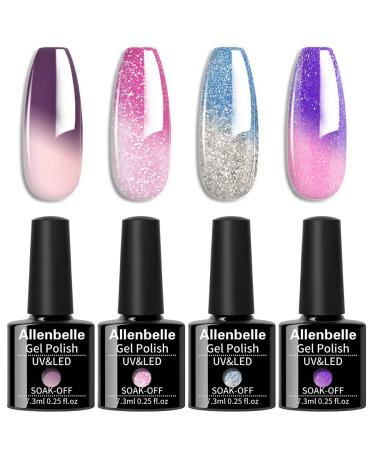Allenbelle Colour Changing Gel Nail Polish Set Purple Pink Red Blue Lavender to Milk Colour Changing Gel Polish Set Mood Chameleon Soak Off UV LED Thermal Temperature Art Manicure Kit 016