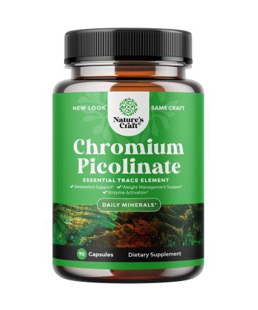 Chromium Picolinate 200mcg Mineral Supplements - Natural Chromium Supplement for Sugar Balance Muscle Growth Brain Booster Heart Health and Lower Cholesterol - Natural Pre Workout for Men and Women