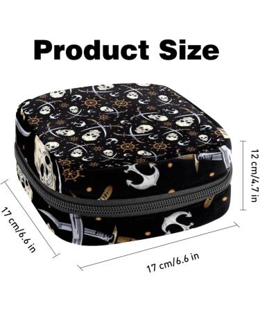 Menstruation Pad Bag with Zipper | Women's Napkin & Tampon Collection Bag | Pirate Skulls Swords & Anchor Pattern - Buy Online on GoSupps.com