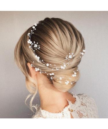 Bridal Wedding Hair Vine Extra Long Pearl and Crystal Beads Bride Head Piece Silver Hair Accessories for Women and Girls (Silver)