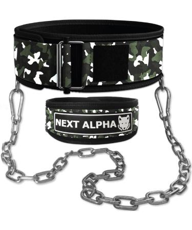 Next alpha weight lifting belt & DIP belt combination - Custom Weight Lifting Belt for men and women - self -locking & quick locking buckle - with chain s green camouflage