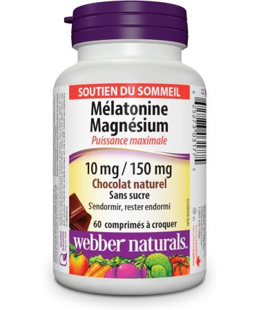 Webber Naturals Melatonin 10 mg with 150 mg of Magnesium 60 Chewable Chocolate Flavour Tablets For Sleep Support Muscle Function and Relaxation Vegan - Buy Online on GoSupps.com