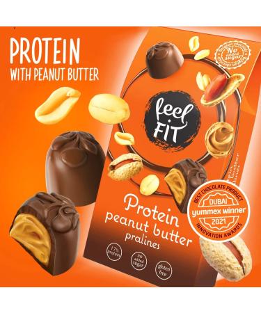 Feel Fit Protein Peanut Butter Chocolates - High-Quality Milk Chocolate | Sugar-Free 17% Protein Gluten-Free | 4-Pack (4 x 66g) - Buy Online on GoSupps.com