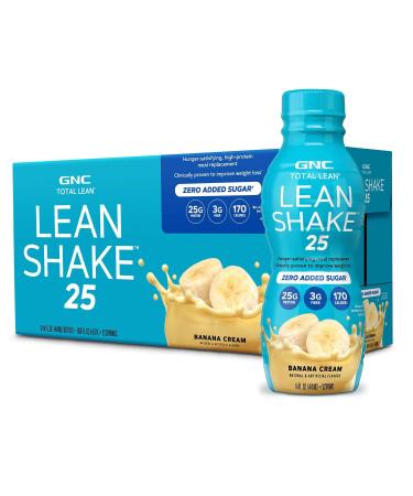 GNC Lean Shake 25 Protein Shake Clinically Proven Weight Management Meal Replacement 25g Protein with Zero Added Sugar Ready To Drink Banana Cream Pack of 12 Banana 168 Fl Oz (Pack of 1)
