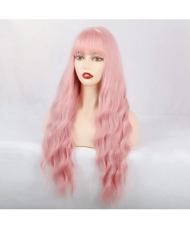 Meiriyfa Pink Wig - Long Wavy Heat-Resistant Full Fiber Wig for Women | Perfect for Cosplay Parties & Daily Wear - Buy Online on GoSupps.com
