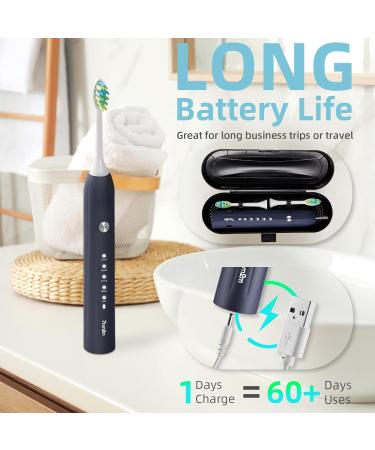 7am2m Sonic Electric Toothbrush for Adults and Kids with Travel Case and 8 Brush Heads 5 Modes with 2 Minutes Build in Smart Timer Roman Column Handle Design (Navy Blue) Navy Blue With Travel Case - Buy Online on GoSupps.com