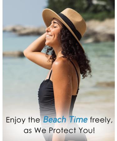 FURTALK Panama Hat Wide Brim Fedora Straw Beach Hat UV UPF 50 | Khaki+White | Medium-Large - Buy Online on GoSupps.com