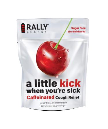 Rally Energy Sugar Free Cherry Flavor Cough Drops Cough Relief with Caffeinated Zinc Reinforced Lozenges Boost Your Energy Focus and Productivity - Zero Calorie Throat Lozenges (30 Units)