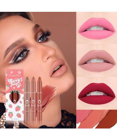 Buy New Matte Lipstick Set - 3 Colors Velvet Crayon Lipstick for Women | Long Lasting 24 Hour Superstay Lip Gloss - Non-Sticky Makeup Set C - Buy Online on GoSupps.com