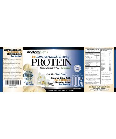 Doctors Nutra Nutraceuticals 100% Pure Undenatured Grass Fed Whey Protein Low Carb Low Fat - Rich Vanilla Flavor No Artificial Sweeteners or Flavors Ultrafiltered with 1000 mg Added L-Glutamine - Buy Online on GoSupps.com
