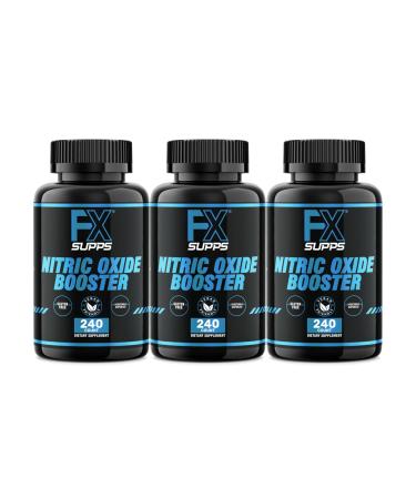 FXSUPPS Nitric Oxide Booster - Nitric Oxide Pre Workout Supplement with L-Arginine and Beta Alanine for Energy Vascularity Muscle Pump Heart Health and Blood Flow 240 Count (3-Pack)