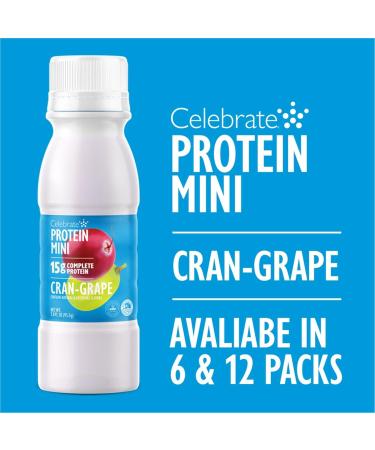 Celebrate Vitamins Mini Protein Drinks - Ready to Drink 15g Complete Protein BCAAs Amino Acids and Hydrolyzed Collagen - Zero Carbs Gluten Free Sugar Free & Fat Free - 3 Fl Oz Each Grape 3 Fl Oz (Pack of 6) - Buy Online on GoSupps.com