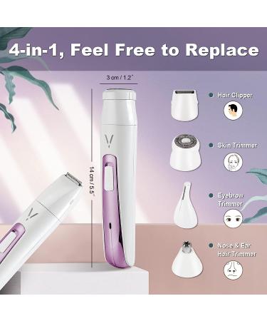 Rechargeable 4 in 1 Face Razors for Women - Facial Hair Removal & Eyebrow Trimmer - Painless Bikini Shaver for Body and Peach Fuzz - Waterproof Plum - Buy Online on GoSupps.com