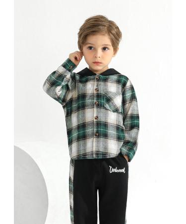 Naiyafly Toddler Boys Green Plaid Hoodie Sweatshirt + Pants Set | 2-3 Years - Buy Online on GoSupps.com