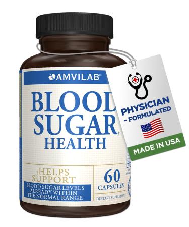 AMVILAB Blood Sugar Health Natural 20 Herbs and Vitamins with Cinnamon Alpha Lipoic Acid to Support Health Non-GMO for Men Women Supports Healthy Energy Levels - 60 Herbal Pills - 30 Day Supply