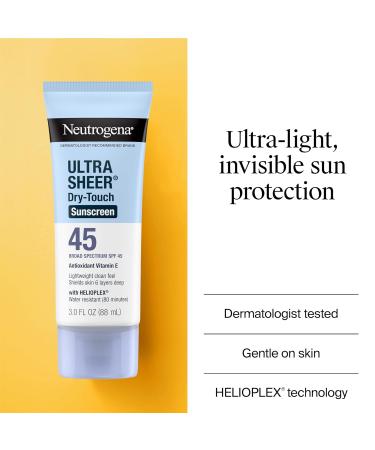Neutrogena Ultra Sheer Dry-Touch Sunscreen For Face & Body SPF 45 Broad Spectrum UVA/UVB Protection Lightweight Water Resistant & Non-Greasy Travel Size Sunscreen 3 fl. oz Pack of 3 - Buy Online on GoSupps.com