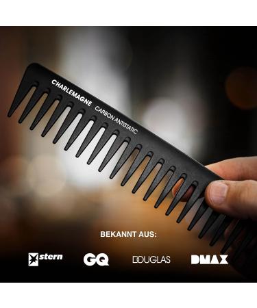 Charlemagne Coarse Carbon Comb for Men - Break-Resistant 19cm Antistatic Styling Comb for Hair & Beard - Perfect for Rough Hair & Curls - Buy Online on GoSupps.com