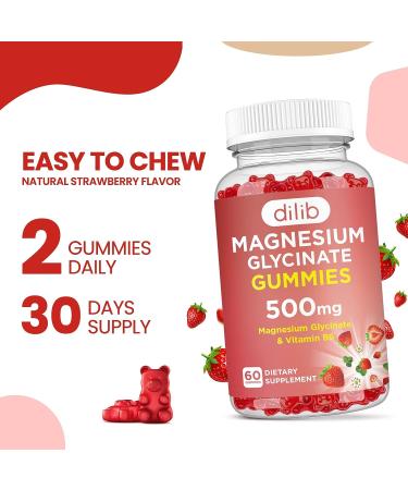Magnesium Glycinate Gummies 500mg with Vitamin B6 | Natural Calm Support for Mood, Muscles & Sleep | Strawberry Flavor | 60 Gummies - Buy Online on GoSupps.com