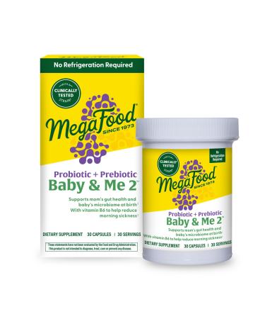 MegaFood Baby & Me 2 Prenatal Probiotic Vegetarian Pregnancy Prebiotics and Probiotics for Women Digestive Health & Immune Support with Vitamin B6 for Morning Sickness Relief 30 Capsules