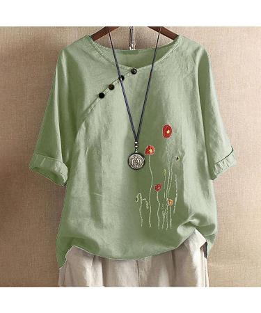 Iuhan Plus Size Floral Linen Top for Women - Mint Green 3X-Large - Buy Online on GoSupps.com