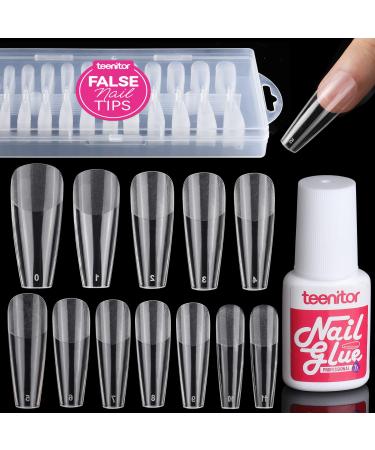 Clear Coffin Nail Tips  Teenitor Long Coffin Nail Tips Full Cover  240PCS Coffin Fake Nails With Nail Glue  Clear Fake Nails Ballerina False Nails Clear Press On Nails