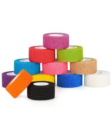 Sagafly 12 rolls self -adhering bandage 2.5cm x 4.5m self -adhesive bandage for first aid finger elastic fixing bandage adhesive tape Koh siver bandage self -adhesive finger pavement fixing association mixing color - Buy Online on GoSupps.com