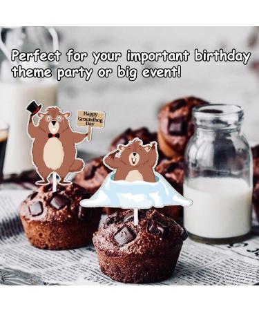Brown Glitter Animal Groundhog Dessert Cupcake Topper Happy Groundhog Day Theme Decorations Baby Shower Boys Girls Happy Birthday Party Decor Supplies set 18pcs - Buy Online on GoSupps.com