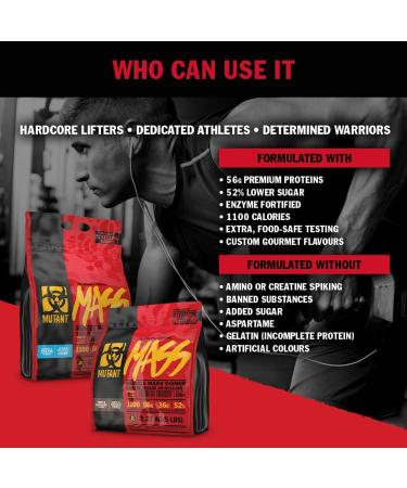 Mutant Mass Weight Gainer Protein Powder | Vanilla Ice Cream Flavor | 5 lbs | 1100 Calories | 56g Protein | Muscle Growth and Strength Formula - Buy Online on GoSupps.com
