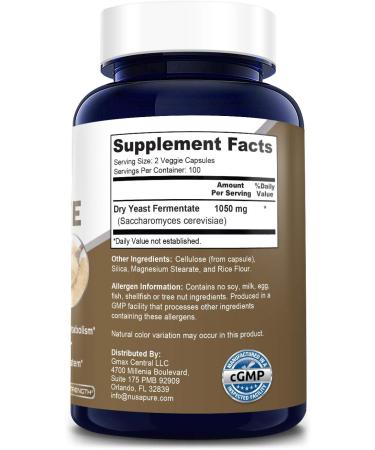 NusaPure Dry Yeast Fermentate 1050mg 200 Veggie Caps - Vegan, Non-GMO & Gluten-Free - Buy Online on GoSupps.com