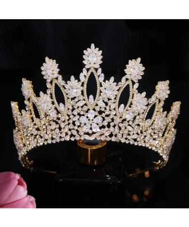 Jorsnovs Luxury Cubic Zirconia Wedding Bridal Tall Tiara and Crown Zircon Hair Jewelry CZ Party Headpieces for Women Gold