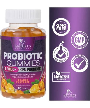 Nature's Nutrition Daily Probiotic Gummies - Extra Strength 5 Billion CFU for Digestive Health & Immune Support - 60 Gummies, Natural Orange Flavor - Gluten Free & Non-GMO - Buy Online on GoSupps.com
