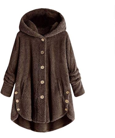 oelaio Winter Jacket for Women Button Fleece Cardigan Coats Casul Sherpa Wide-Hem Hooded Coats Oversize Loose Outwear Coffee Medium - Buy Online on GoSupps.com