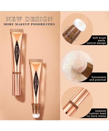 HOSAILY 2Pcs Contour Beauty Wand Liquid Contour & Highlighter Stick Set | Long-Lasting Blendable Cream Contour Stick with Cushion Applicator | Liquid Bronzer & Face Illuminator Makeup (03+05) - Buy Online on GoSupps.com