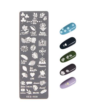 NICENEEDED Nail Art Stamping Plates Image Template with Leaves Leaf Ginkgo Biloba Grid Flower for Nail Design Manicure Print DIY Nail Design Nail Polish Transfer Tools (Leaves 2) Style 2