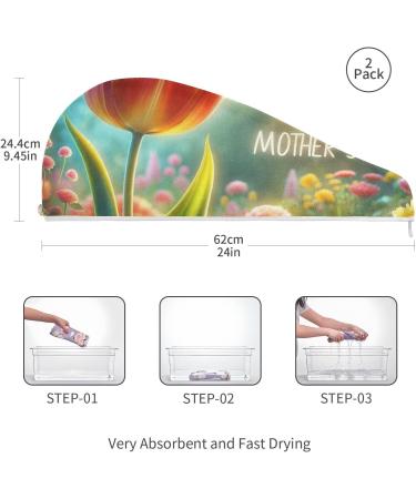 Super Absorbent Tulip Flower Hair Towel 2 Pack - Quick Drying Hair Turbans for Mothers Day Gift | Perfect for Women & Girls - Buy Online on GoSupps.com