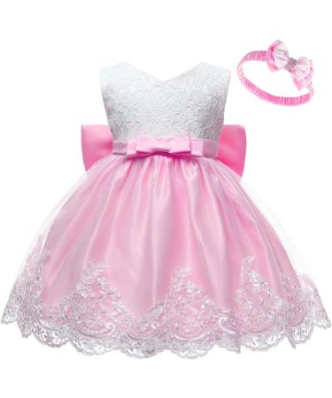 LZH Baby Girls Lace Dress Wedding Pageant Baptism Christening Tutu Gown - Pink (0-24 Months, 5-6 Years) - Buy Online on GoSupps.com