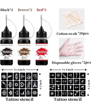 Temporary Tattoo Kit: Jagua Gel Freehand Ink, 48 Stencils, DIY Fake Freckles - 3 Colors (Black/Red/Brown) - for Women, Men, Kids - Buy Online on GoSupps.com