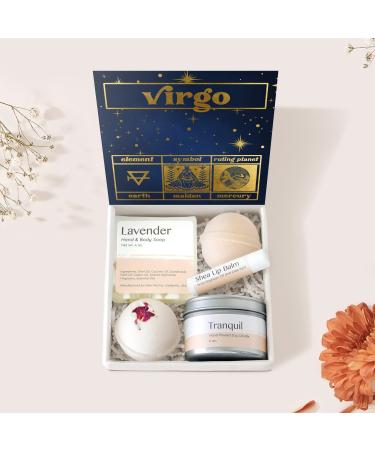 Dear Ava Spa Gifts for Women - Organic Self Care luxury Anti Stress Relaxing Bath and Body Kit Set Basket Box for Her with Heartfelt Card - Virgo Birthday Gift