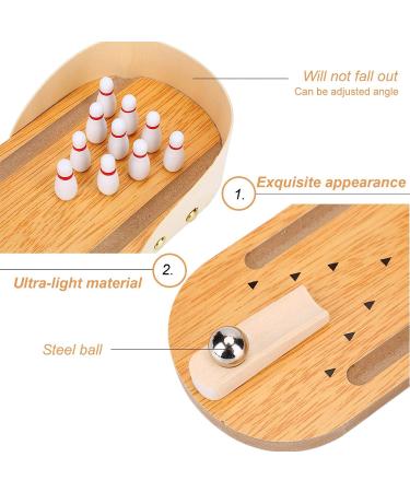 Mini Bowling Game Set - Tabletop Wooden Bowling Toy with 10 Pins and Metal Ball - Fun Home Bowling Alley for Adults & Kids - Buy Online on GoSupps.com